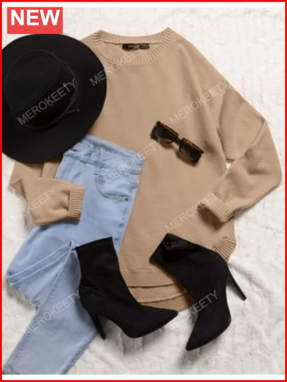 MEROKEETY Women's Sweater Pullover Crew Neck Ribbed Sleeve Fall Dressy Casual